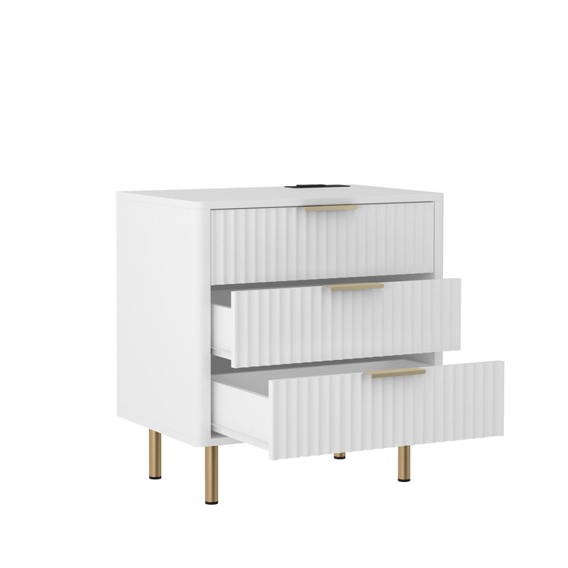 Table de chevet intelligente avec lumière DEL 6 couleurs à commande vocale, table de chevet blanche avec station de charge et armoire de rangement