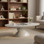Table basse ovale moderne en pierre 47,27 ", base sculpturale en fibre de verre pour salon et appartement-123028473