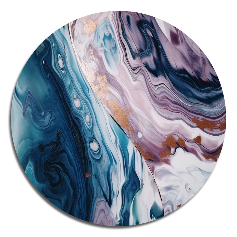 Marbre massif uni - art abstrait rond en marbre sur métal, H 36 po x l 36 po x P 1 po