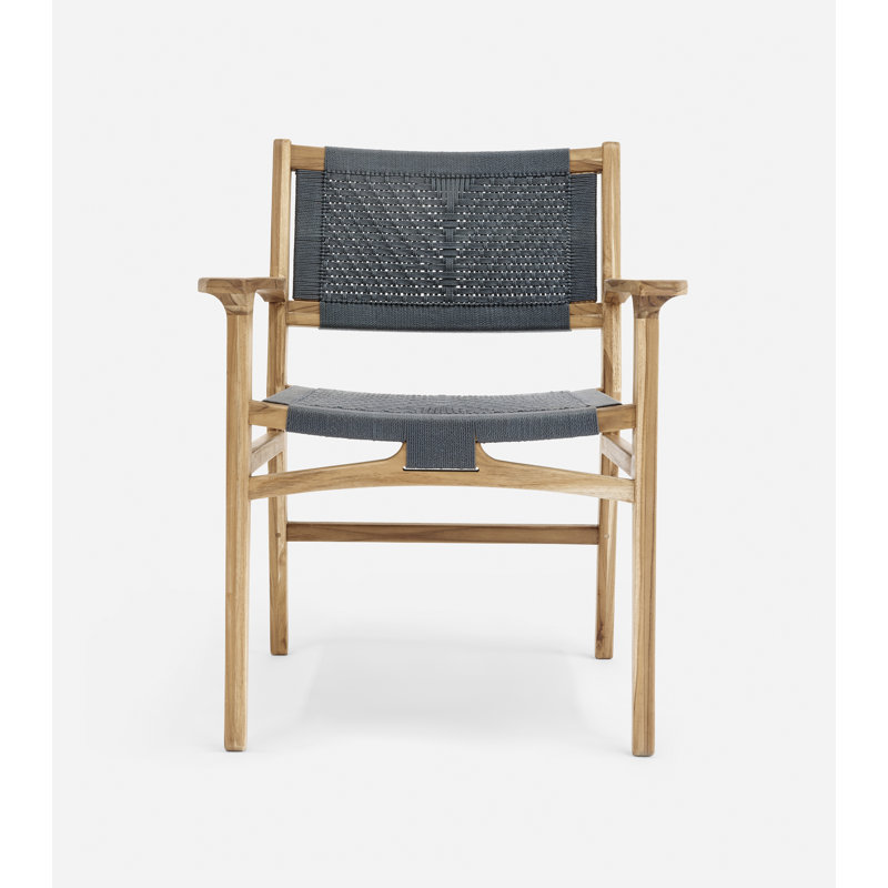 Chaise de salle à manger avec accoudoirs Chontales, Cordon tressé Naturaline V, Teck