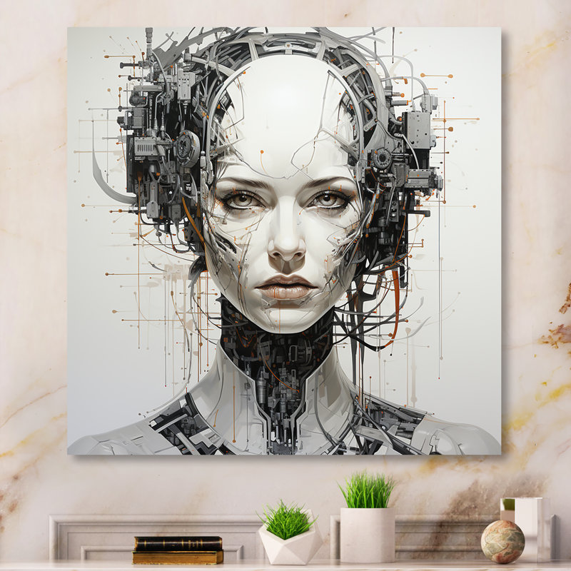«Robotic Minimalisme Portrait I» sur, H 16 po x l 16 po x P 1 po