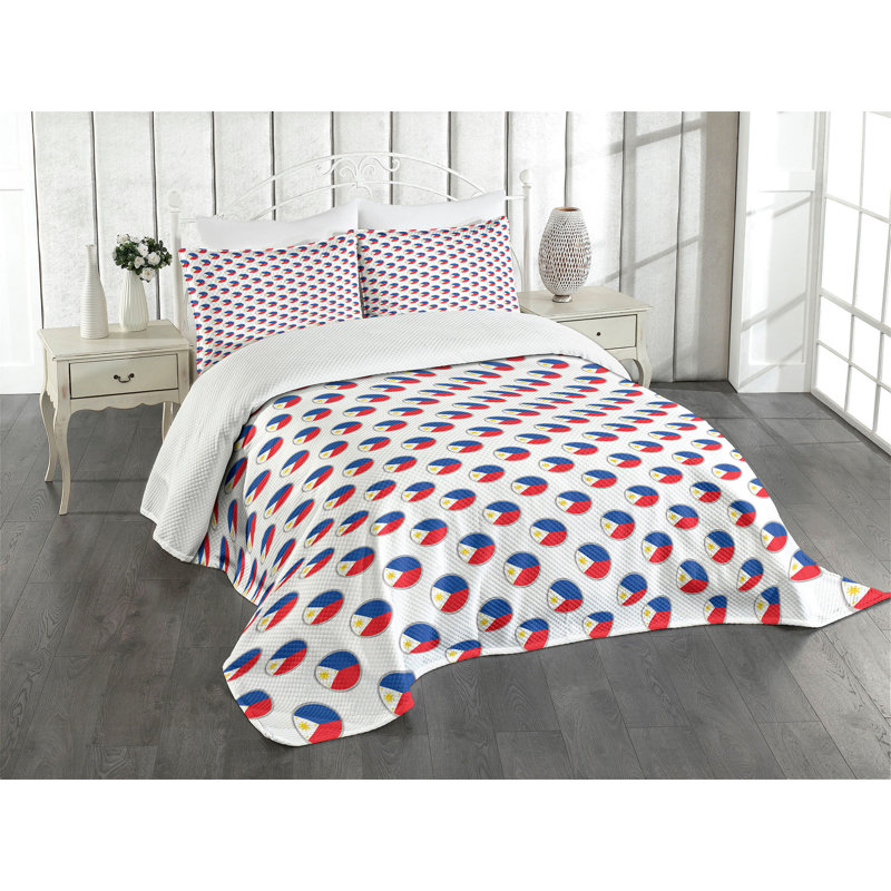 Ambesonne Phillipine Bedspread Set Circles with Flag Multicolor, King Bedspread + 2 Standard Shams