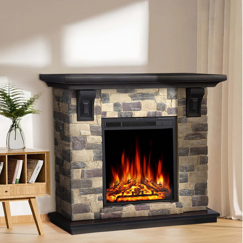 Ensemble de foyer électrique autoportant "50" - console de télévision en ardoise avec télécommande, flamme à 7 niveaux, chaleur double 750W / 1500W
