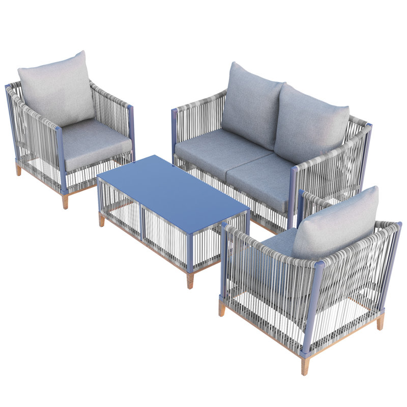 Ensemble de conversation d'extérieur pour 4 personnes avec coussins Asmarina