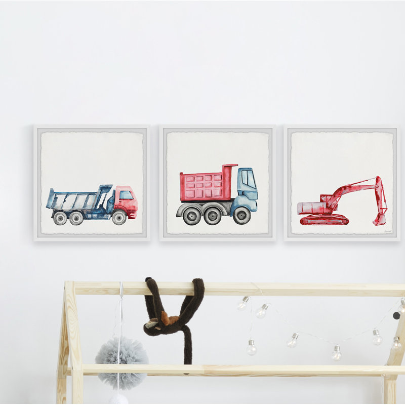 «Amy Camions and Diggers», ensemble de 3 pièces encadrées, H 18 po x l 18 po
