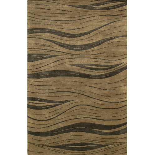 Aadi Abstract Hand-Knotted Brown/Tan Area Rug, Rectangle 5' x 7'6", Brown, Green