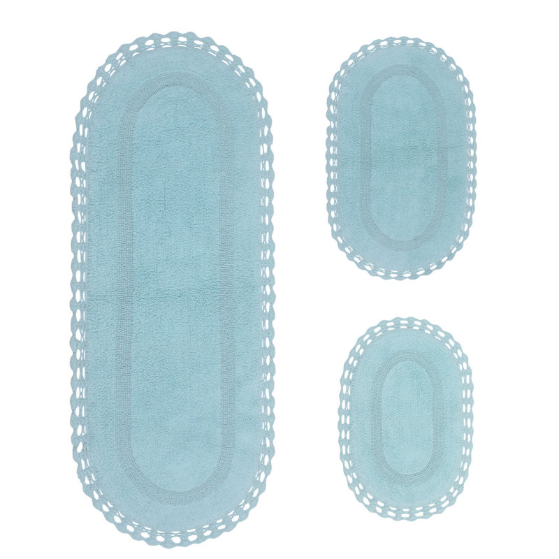 Tapis de bain réversible 100% coton lavable à la machine Hampton (ensemble de 3), Aigue-marine