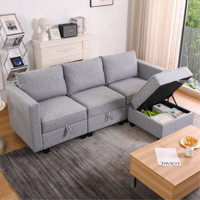 Petit canapé modulaire à 3 places modulaire en L avec canapé-lit modulaire gris clair, Gris clair