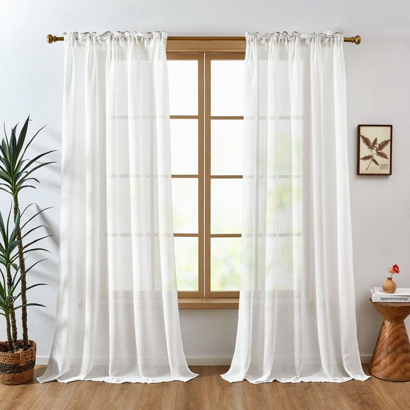 Wool-like Feel White Semi Sheer Rod Pocket Curtains (Set of 2), 52" W x 45" L