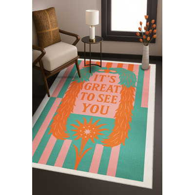 Tapis bleu tissé lavable rétro Mosso