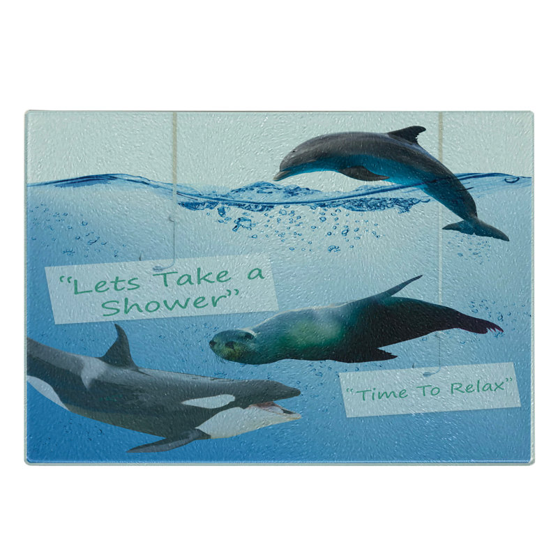 Multicolore planche à découper en verre trempé baleine et phoque Ambesonne