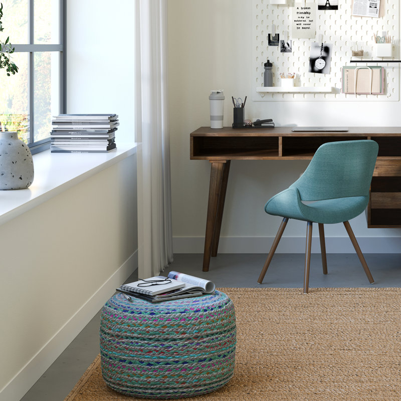 Round Multicolor Braided Jute Pouf