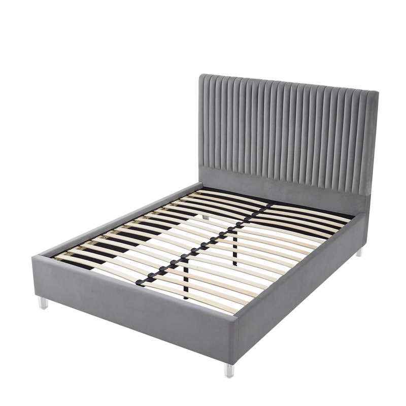 Lit plateforme tapissier Mineola, Gris, Grand