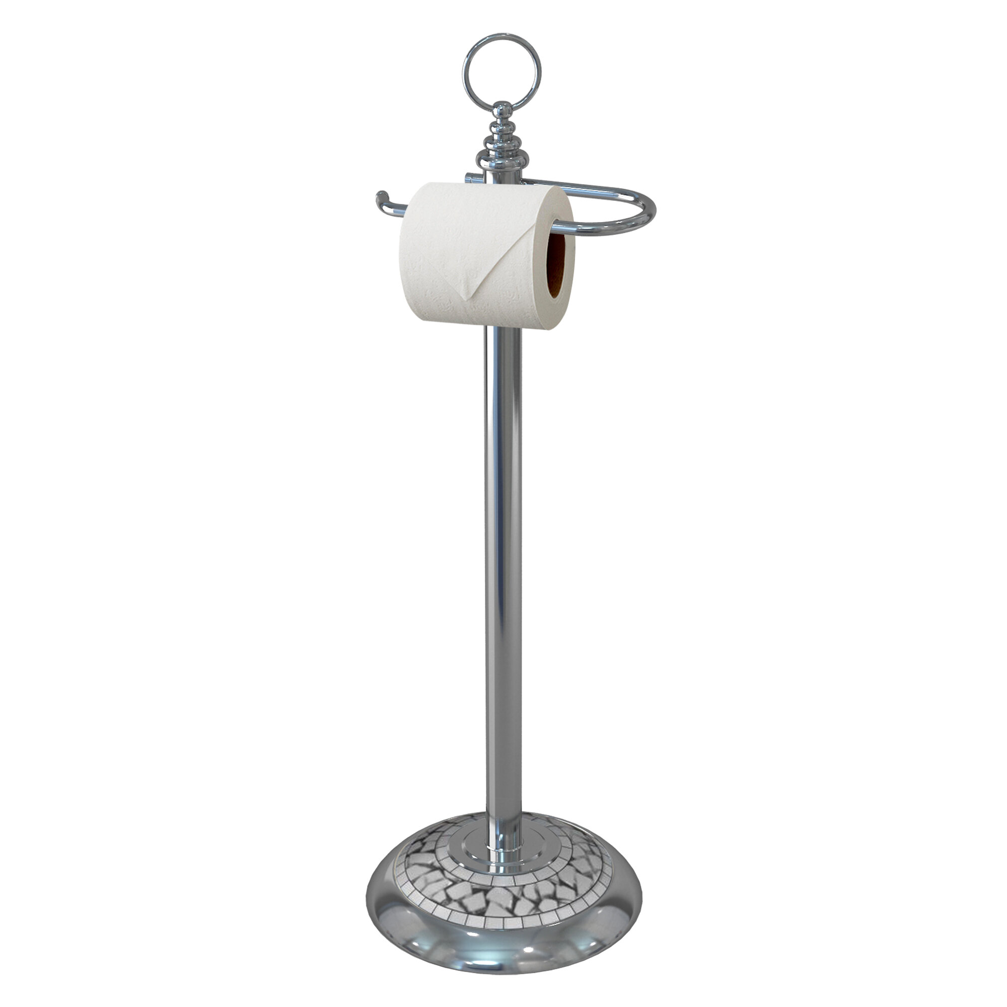 SunnyPoint Classic Free Standing Toilet Tissue Paper Roll Holder Stand;  Brush Chrome 