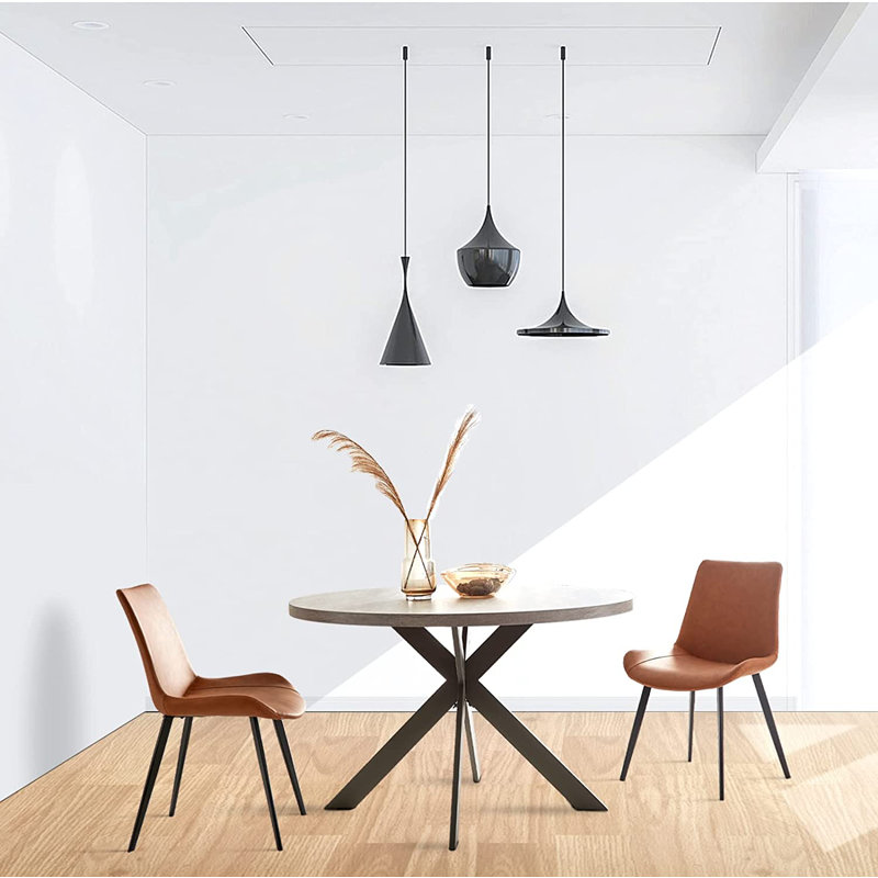 Gitty 45.67'' Round Dining Table Set, Steel Legs, For Leisure Coffee, Save Space (1 Table 2 Chairs), Brown