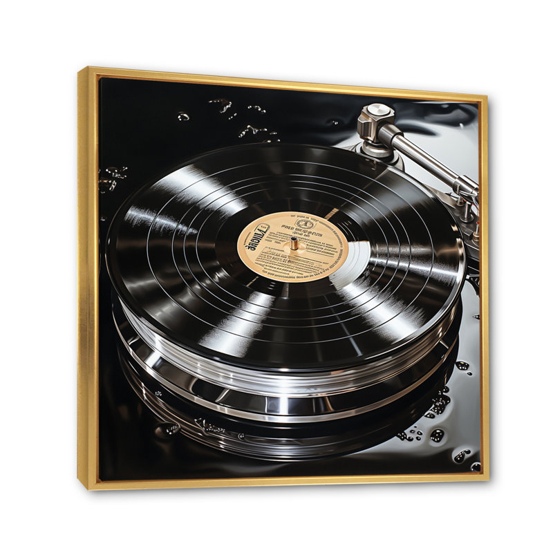 Vinyle, vinyle, reflet, H 24 po x l 24 po x P 1 po, Cadre flottant doré