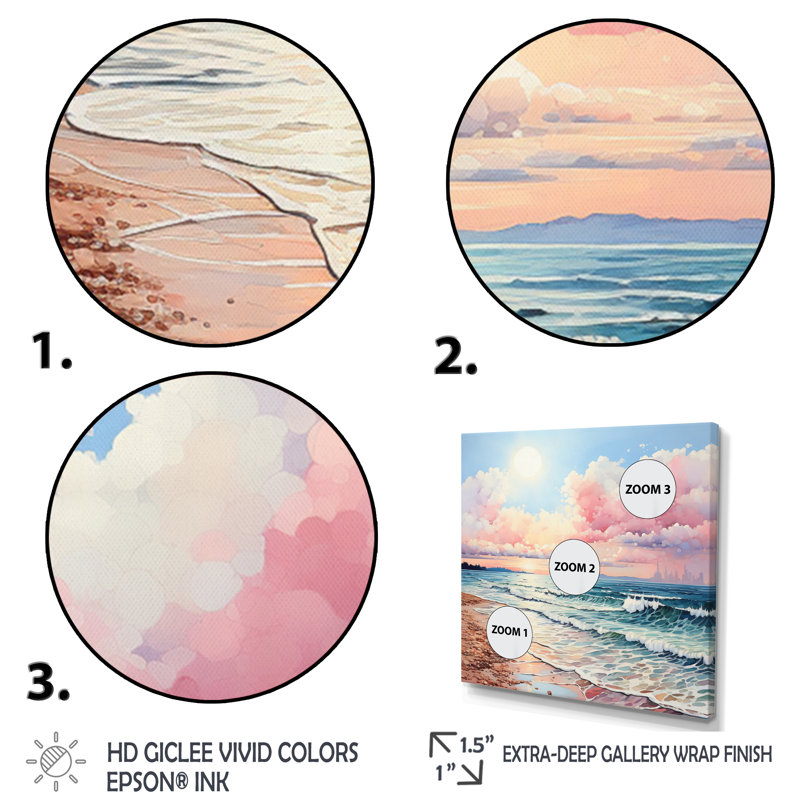 Brise de plage rose - décor d'art mural sable de plage, H 36 po x l 36 po x P 1,5 po, Toile tendue