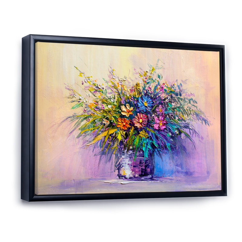 Nature morte pleine été Bouquet d'été III - reproduction de cadre flottant sur toile, H 16 po x l 32 po x P 1 po