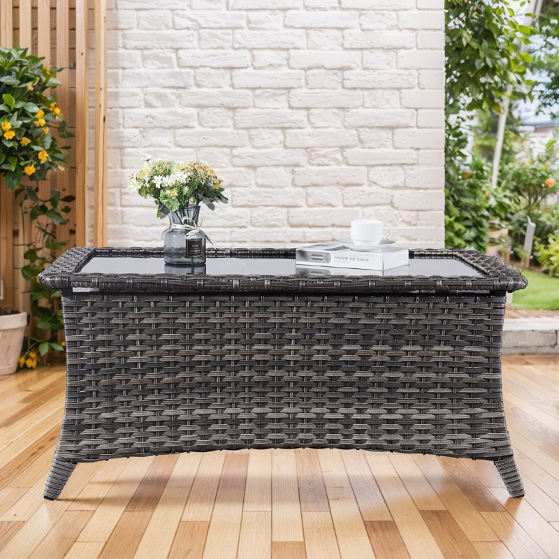 Table basse d'extérieur en osier avec rangement Wendye, Gris
