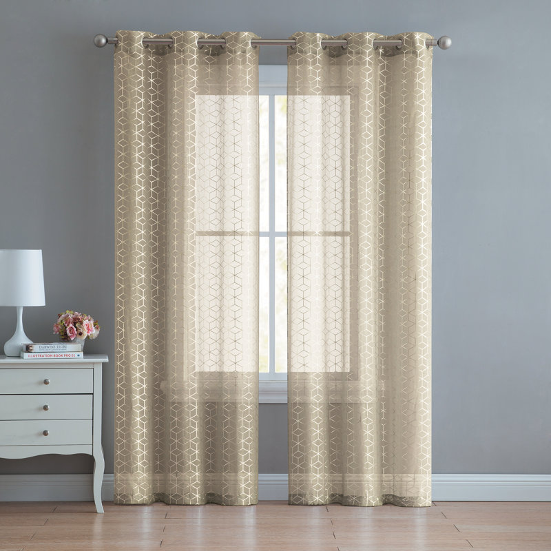 Kucera Semi Sheer Sliding Panel Pair, 38" W x 84" L, Taupe/Gold