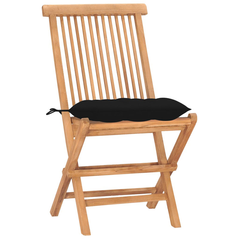 Ensemble de salle à manger pliable 3 pièces avec coussin en bois de teck massif Dakota Fields, Vert