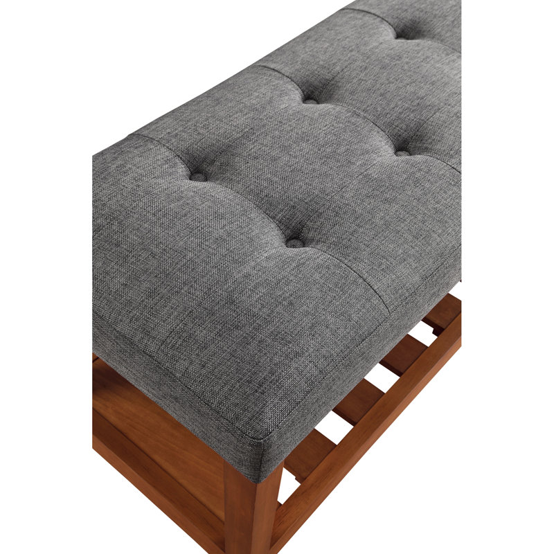 Gray Fabric And Oak Finish Comfortable Seat - 40"W X 16"D 18"H Padded Bench Practical Storage Solution & 40"X16" Design Option