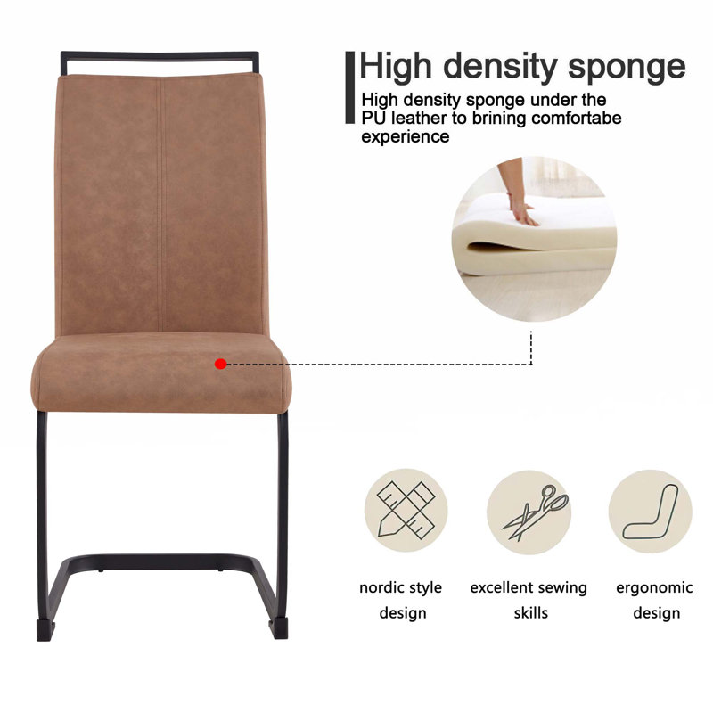 Ensemble de 2 chaises d'appoint rembourrées à dossier haut en cuir avec tube en forme de C