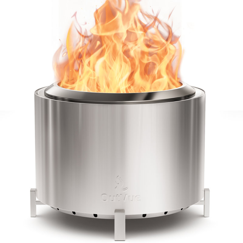 Stainless Steel Smokeless Fire Pit with Bag, Portable Low Smoke Wood Burning Fire Pit, 21.5" H x 27" W x 27" D, Silver
