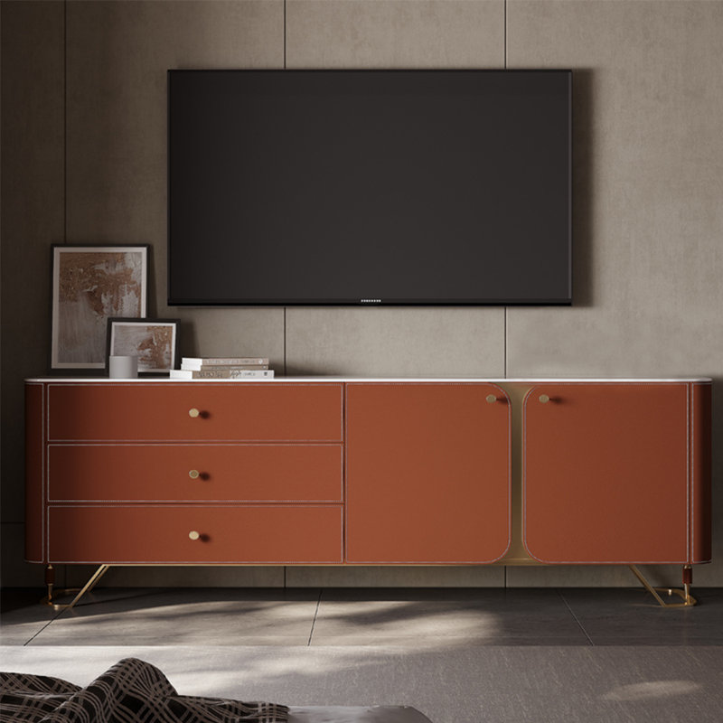 Meuble télé de chambre de style américain, 86.61", Orange / blanc / gris