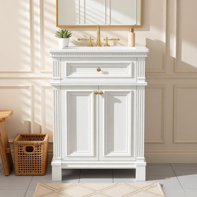 24'' Vintage Elegance Bathroom Cabinet With Soft Closing Doors And Adjustable Shelf, Bathroom Vanity With Ceramic Sink