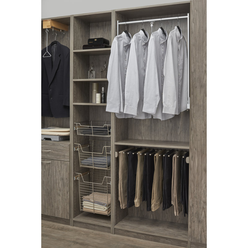 Adjustable And Trim-To-Fit Pull Down Closet Rod For Custom Closet Systems, Satin Chrome