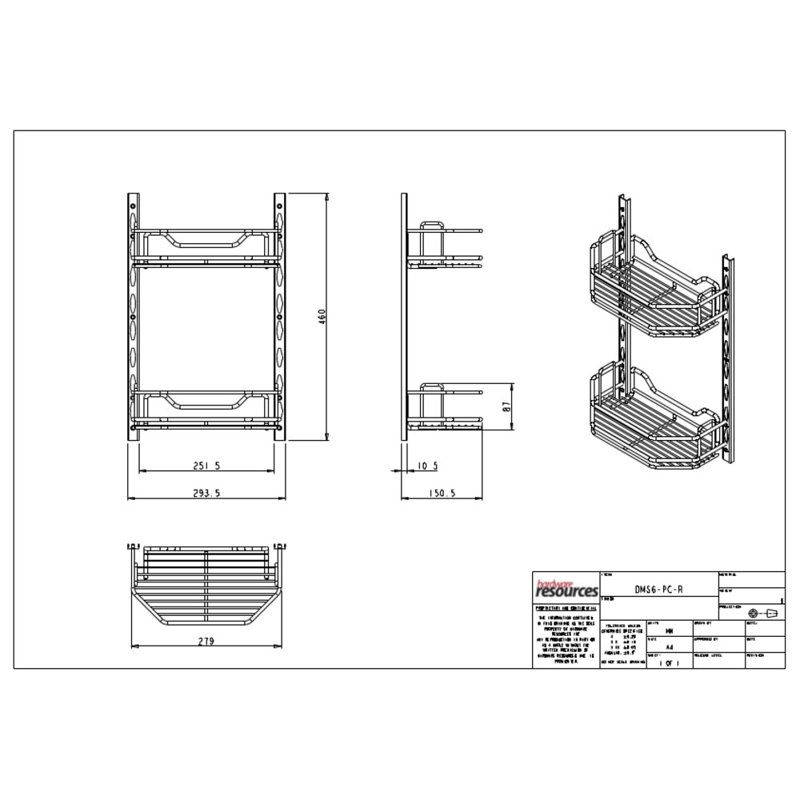 6" Deep Door Mounted Tray System Kit in Polished Chrome