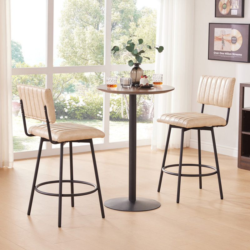 Lavante Swivel Upholstered Faux Leather Counter Stool, Sand Gray