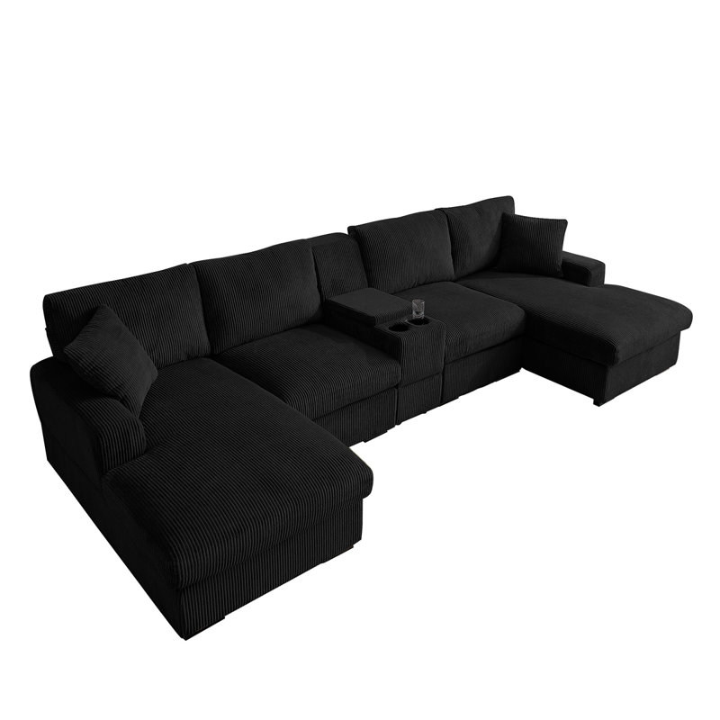 Canapé modulaire en U en forme de U pour le salon, canapé surdimensionné confortable de 126 po avec console, porte-gobelet, USB, méridienne double
