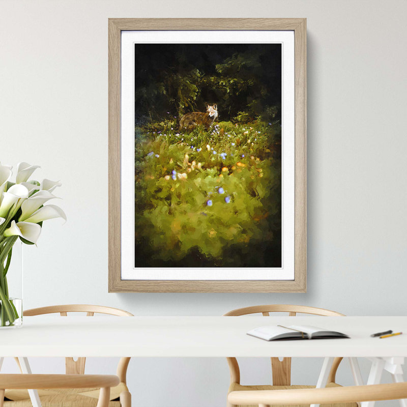 Fox in the Springtime in Abstract - Picture Frame Graphic Art Print, Oak Framed, 65cm H x 48cm W x 2cm D