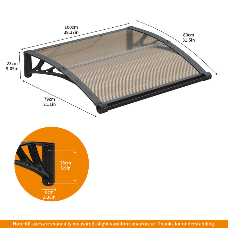 GUANSU-CN Polycarbonate Cover Retractable Door / Window Awning, Brown/Black, 80x100 cm