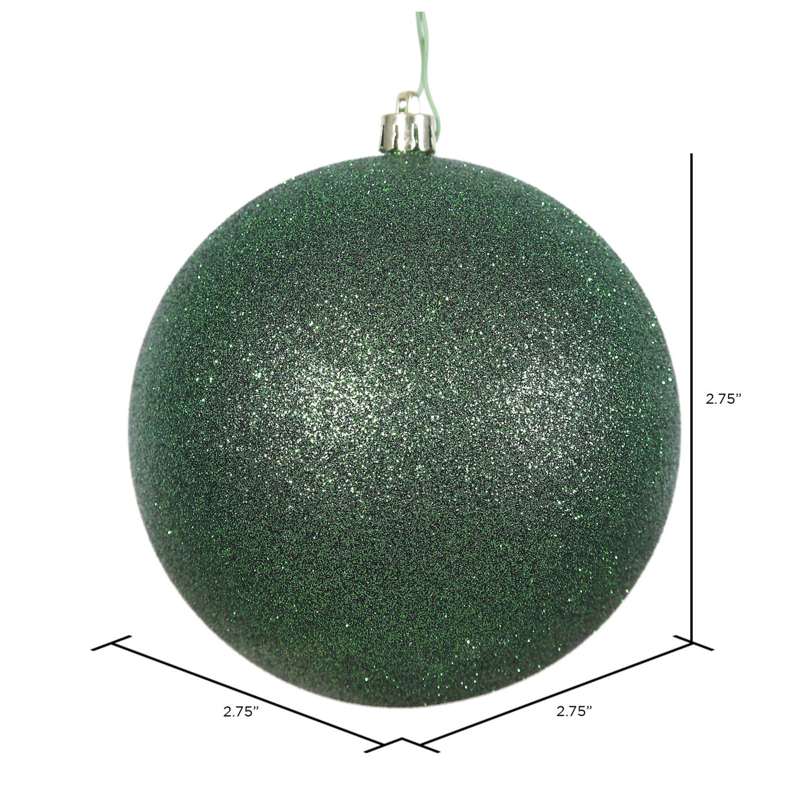 Holiday Décor Ball Ornament, 2.75" H x 2.75" W x 2.75" D, Emerald Glitter