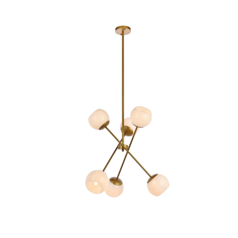 Lustre sphérique spoutnik 6 lumières Geza, Laiton, Blanc