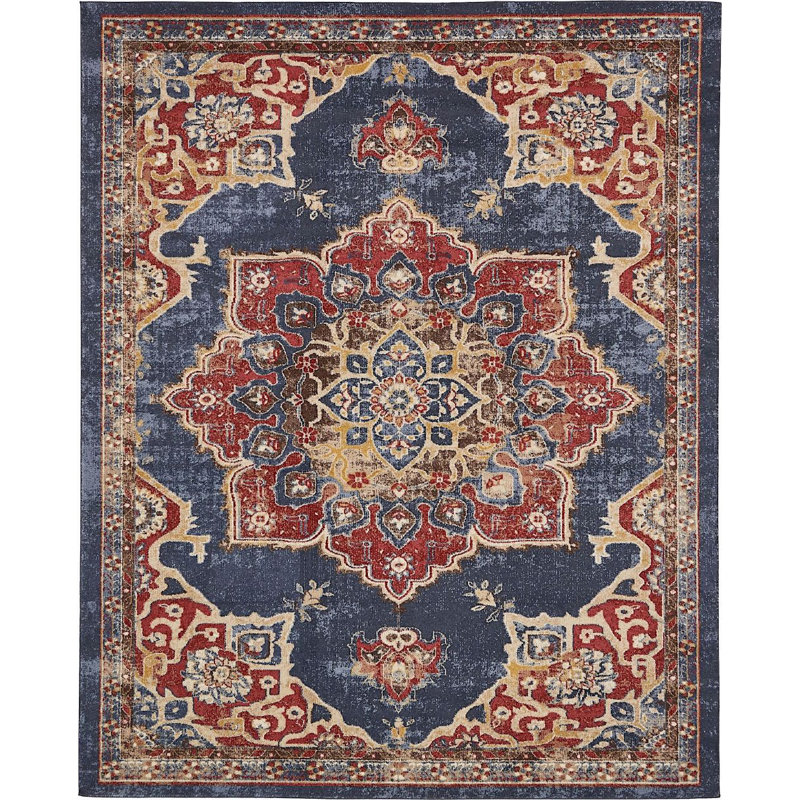 Tapis à motif oriental rouge / bleu Ulla, Rectangle 9 pi x 12 pi