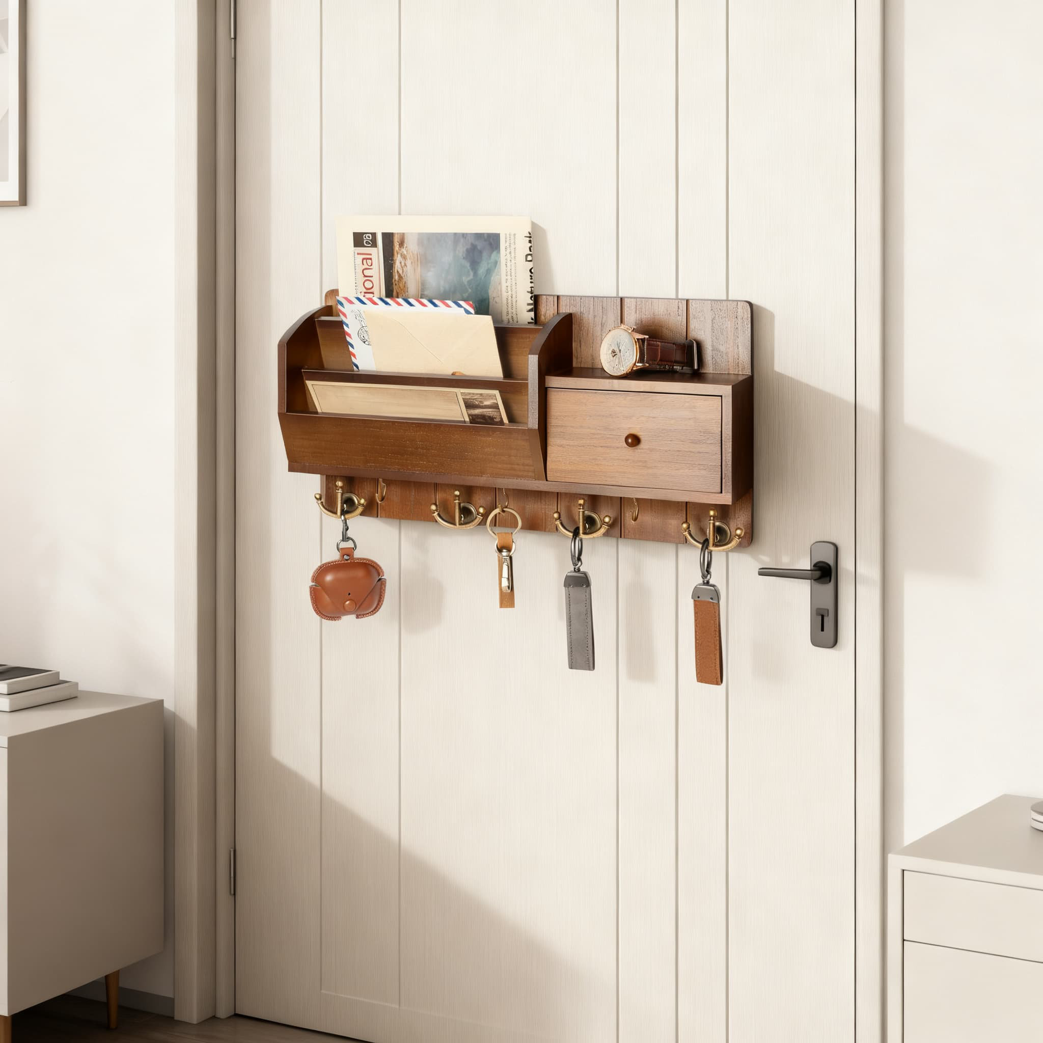 Ophelia & Co. Wall Mount Key Holder With Mail Organizer, Drawer And Multiple Hooks, Space Saving Entryway Organizer For Home Decor And Wall Organization | Wayfair