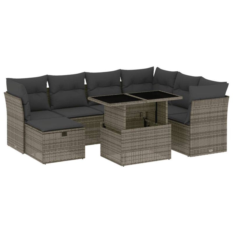 Ensemble de canapé de jardin Vidaxl, rotin PE, acier thermolaqué, Coussin gris foncé / structure grise