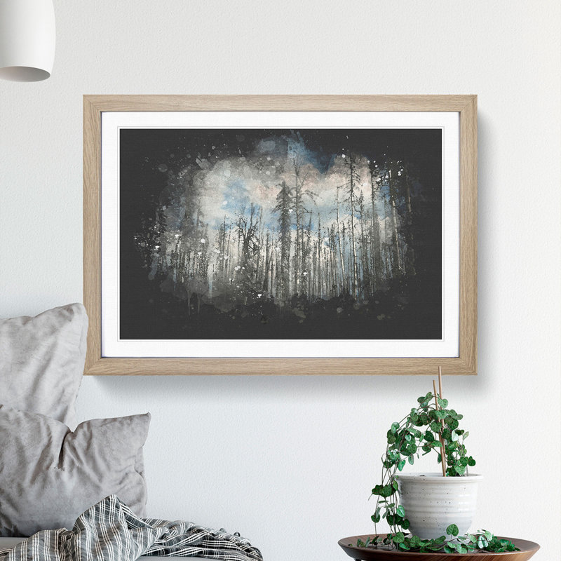 Winter Forest Vol.2 Paint Splash - Picture Frame Graphic Art, Oak, 36cm H x 48cm W x 2cm D