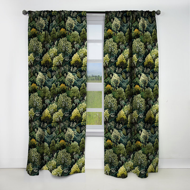 Motif botanique vert forêt IV - Rideau floral - Rideau occultant floral - 1 panneau, L 52 po x L 108 po