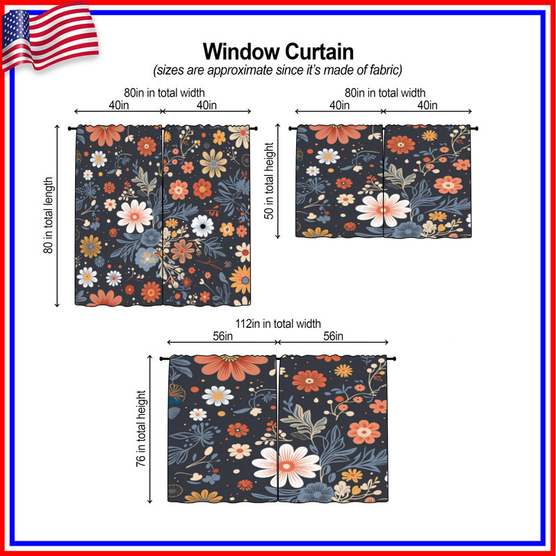 Motif de rideaux de fenêtre à motif floral transparent et obscurcissant - 2 panneaux, 40 po x 80 po - 2 panneaux