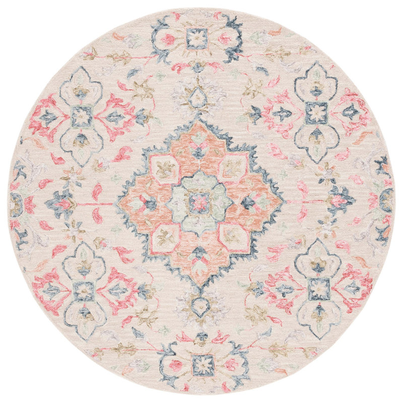 Metro Hand Tufted Wool/Cotton/Latex Oriental Rug in Red/Beige, Round 6'