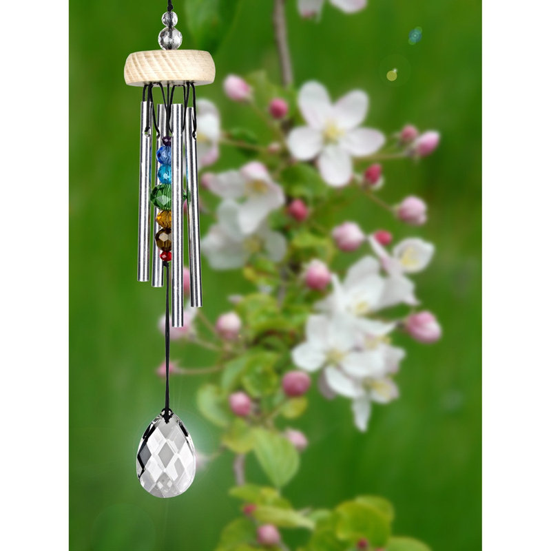 Multicolor Ash Wood and Aluminum Gem Drop Wind Chime