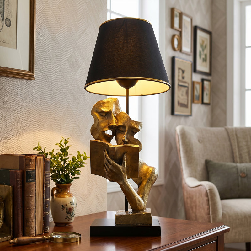 Lampe de table glamour avec base en métal, noir et or | Capuchon 22,8 po x 22,8 po, hauteur 22,4 po | Interrupteur marche / arrêt sur câble, certifié CE, douille E27 maximale de 40 W | Parfait pour la décoration intérieure moderne, design élégant et fonctionnel