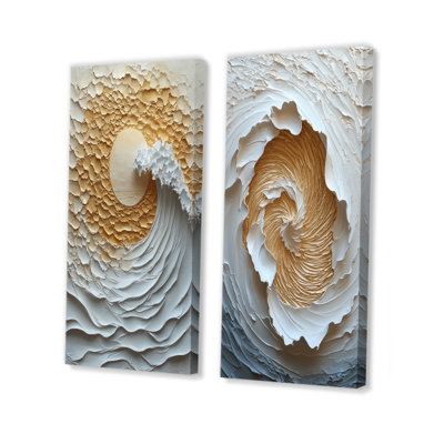 Beige Sunrise Abstract Waves I - Abstract Spirals Wall Art 2 Pieces Set