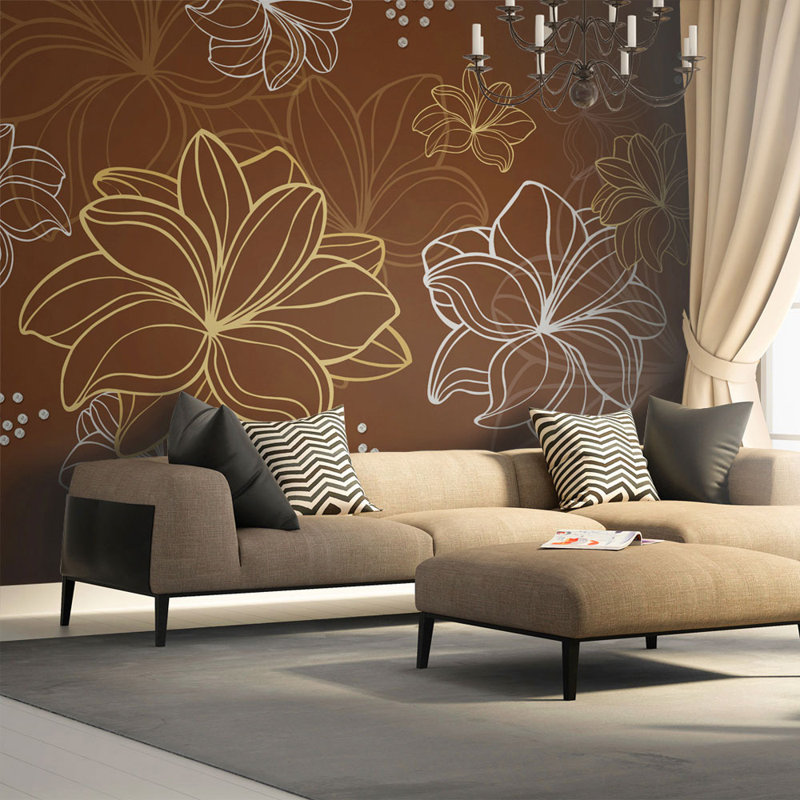 Non-Pasted Floral, 121.7" L x 157.5" W, Brown