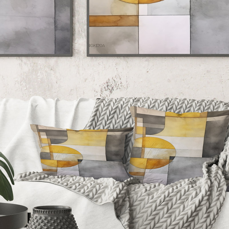 Coussin décoratif jaune et gris I - Intersecting Realities I - Abstract Shapes